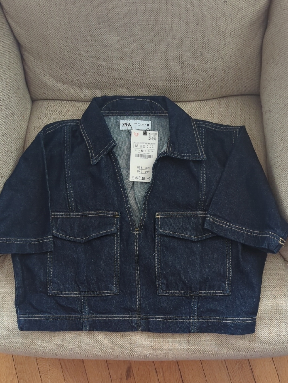 Zara Dark Blue Cropped Denim Jacket Size M